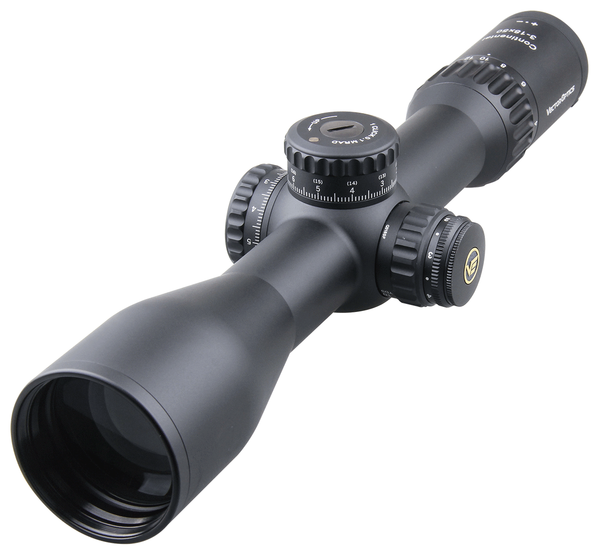 Vector Optics Continental 3-18x50 HD FFP Hunting Riflescope showcasing its sleek design and advanced features.